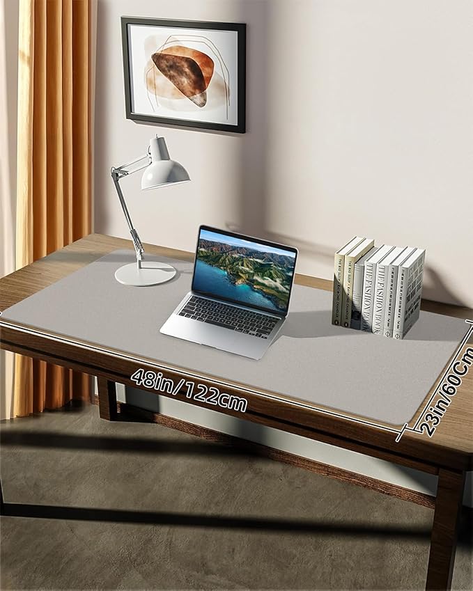 Leather Desk Pad Protector, Large Office Mat & Mouse Pad, Non-Slip Laptop Desk