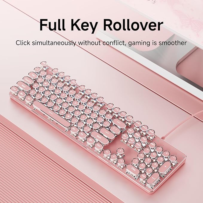 EWEADN TK100 Typewriter Keyboard Wired Mechanical Keyboard, 104 Keys Aesthetic