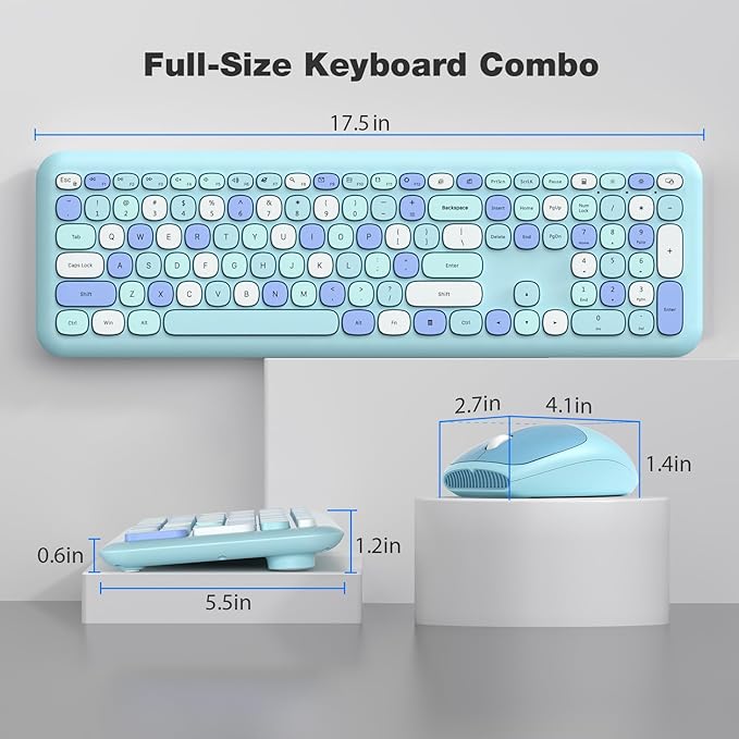 KNOWSQT Wireless Keyboard and Mouse Combo, Pale Blue Full-Sized 2.4G Silent