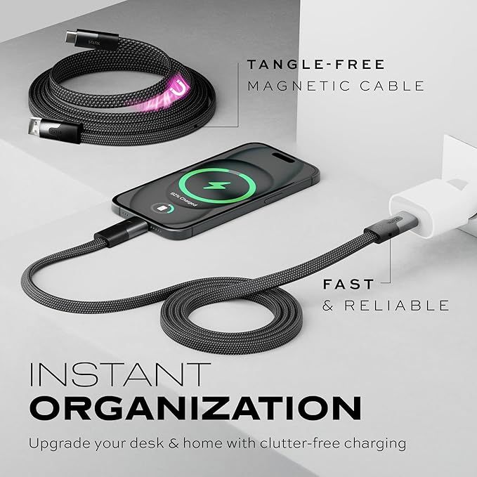 Statik MagStack USB to USB C Cable, Magnetic Anti Tangle Flat A to Type C