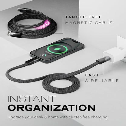 Statik MagStack USB to USB C Cable, Magnetic Anti Tangle Flat A to Type C