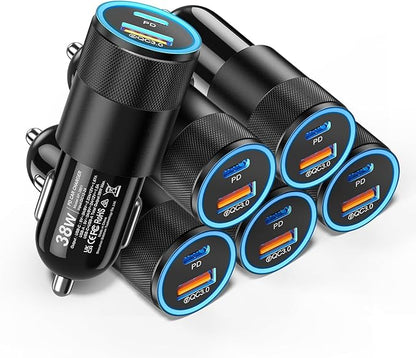 6 Pack USB C Car Charger, Ancekoy 38W Dual USB-C + USB-A Car Charger Adapter