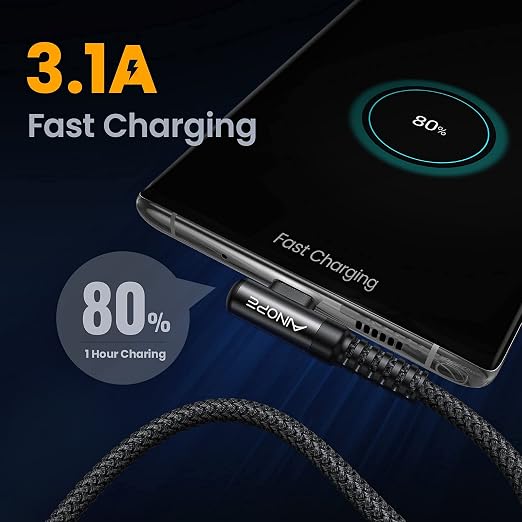 AINOPE USB C Cable Right Angle 3.1A Type C Charger Fast Charging, Resistant