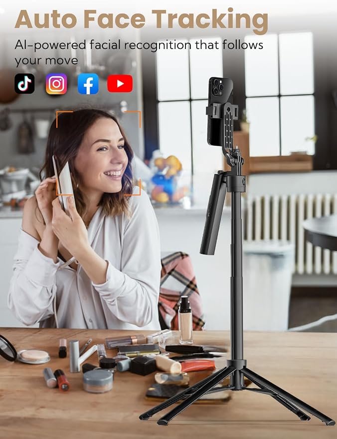 Auto Face Tracking Tripod for iPhone 360°Rotation, Selfie Stick for Android