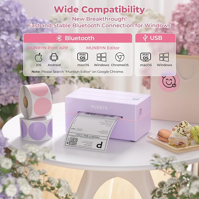 MUNBYN Bluetooth Thermal Label Printer, 130B Wireless 4x6 Shipping Label Printer