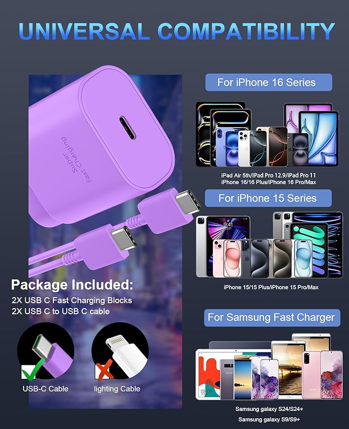 Phone 16 15 Charger, 30W USB C Fast Charger Block & 10FT Long C to C Fast