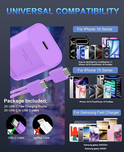 Phone 16 15 Charger, 30W USB C Fast Charger Block & 10FT Long C to C Fast