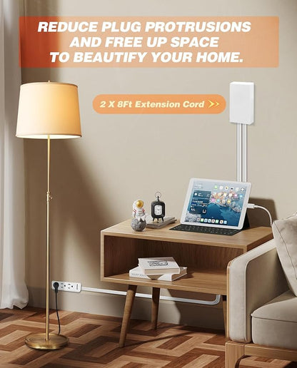 Saker Outlet Cover Extension Cord | 8ft Flat Extension Cord