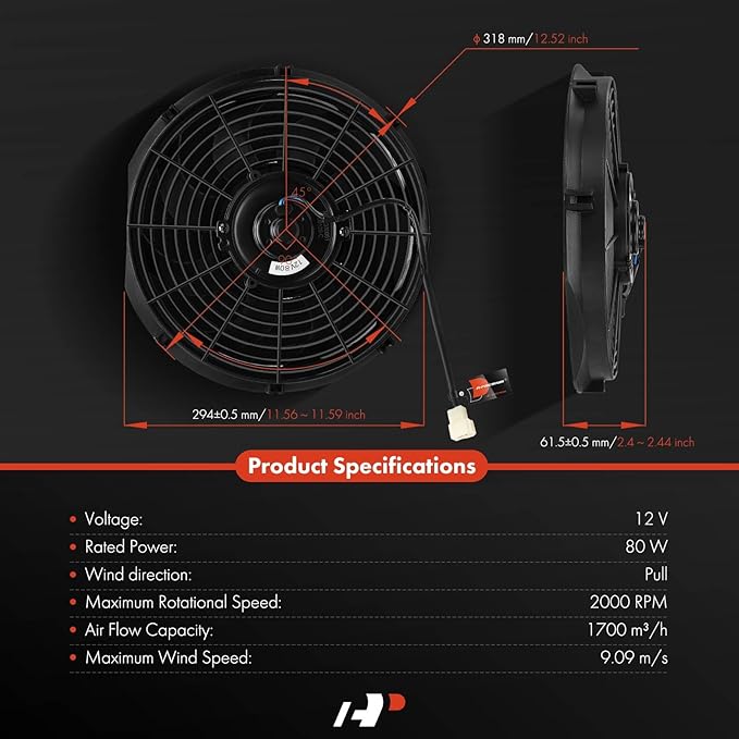 A-Premium 12'' 12 inch Slim Fan Pull Universal Electric Radiator Cooling Fan