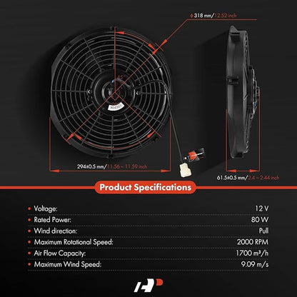 A-Premium 12'' 12 inch Slim Fan Pull Universal Electric Radiator Cooling Fan
