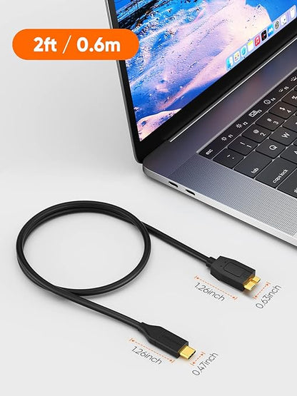 CableCreation 2FT USB C to Micro B Cable, 10Gbps Speed External Hard Drive