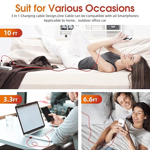 Magnetic Charging Cable, 540 Rotating Phone Charger 3 in 1 USB Cable Nylon