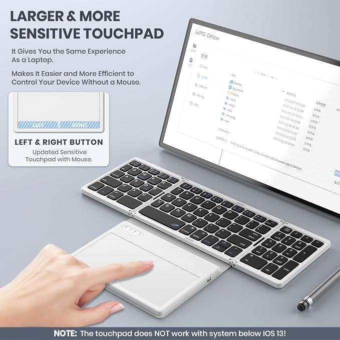 Foldable Bluetooth Keyboard, Portable Full Size Folding Keyboard