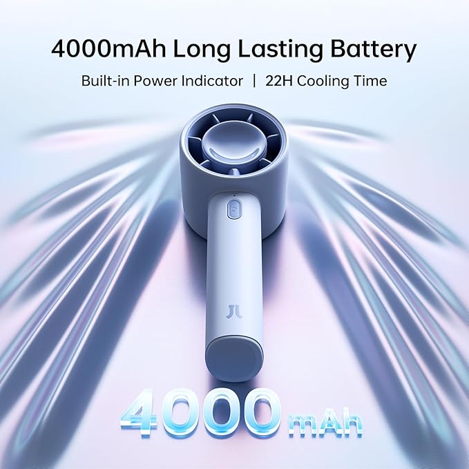 JISULIFE Portable Handheld Fan, 4000mAh Rechargeable Mini, 5 Speed Strong Wind