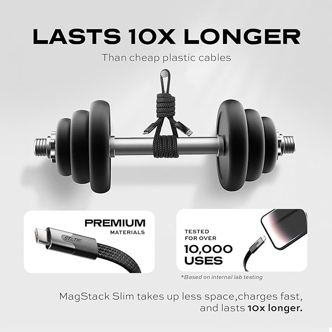 Statik MagStack USB to USB C Cable, Magnetic Anti Tangle Flat A to Type C