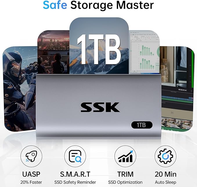 SSK 1TB SSD External Hard Drive, Portable SSD Up to 550MB/s Fast Solid State