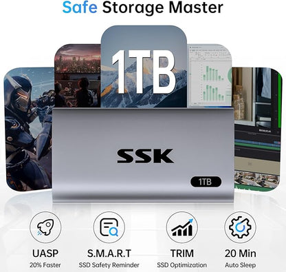 SSK 1TB SSD External Hard Drive, Portable SSD Up to 550MB/s Fast Solid State