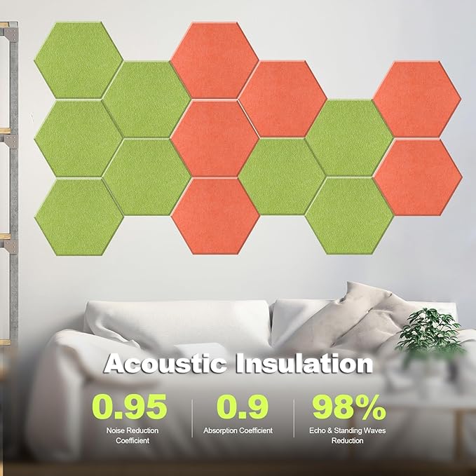 Mollywell Hexagon Acoustic Panels, High Density, Soundproofing, Decorative