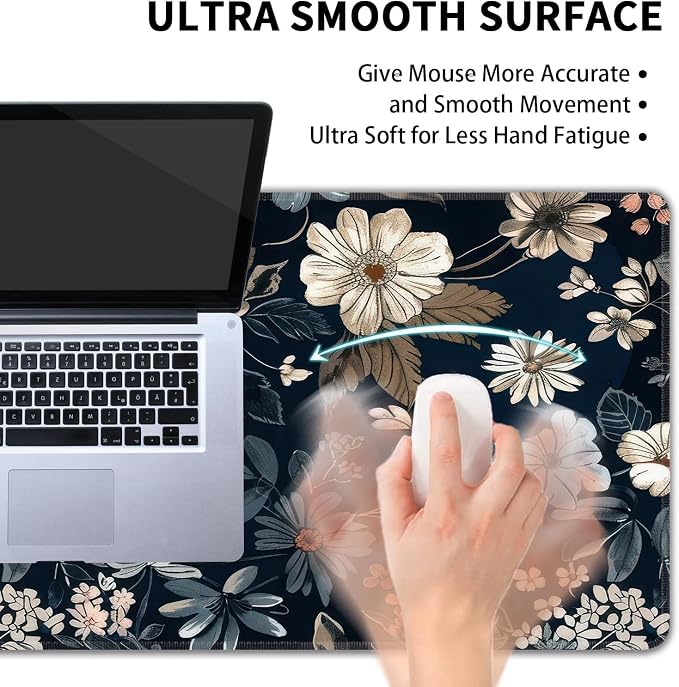 Dark Flower Large Mouse Pad, Gaming Keyboard Desk Pad, Extended Mouse Mat