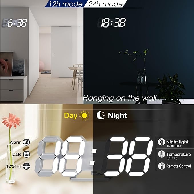KOSUMOSU Wall Clock 15" 3D LED Digital Clock