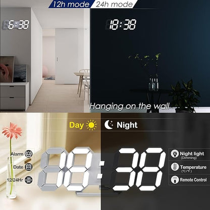 KOSUMOSU Wall Clock 15" 3D LED Digital Clock