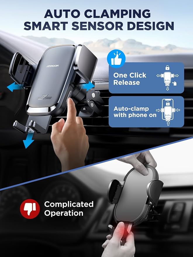 Wireless Car Charger, 15W Qi Fast Charging Auto Clamping Car Charger Phone