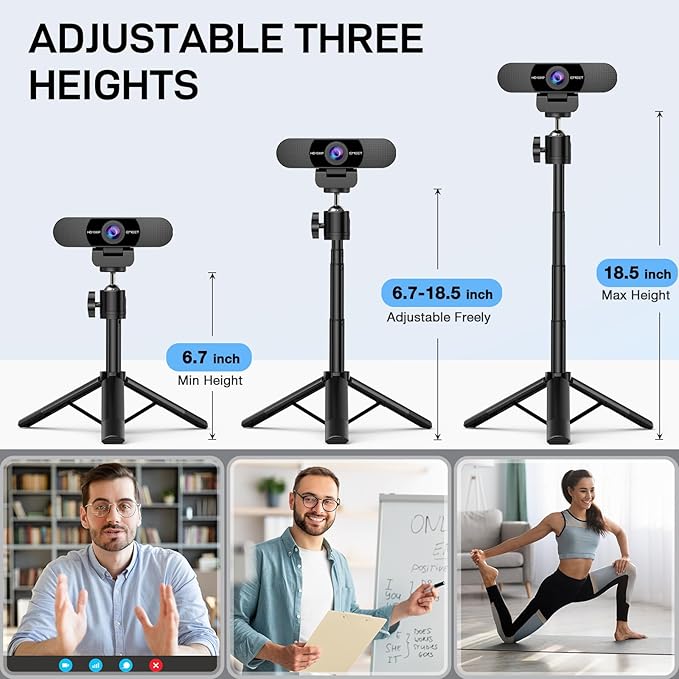 EMEET C960 Webcam with Tripod, 1080P Webcam with Microphone, Adjustable Height