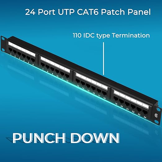 Rapink Patch Panel 24 Port Cat6 10G Support, Network Panel UTP 19-Inch