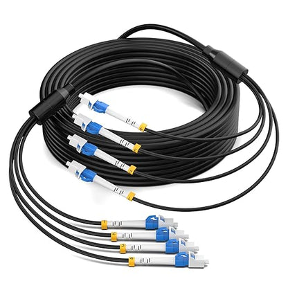 15M/49FT Outdoor Armored LC to LC Fiber Optic Cable, 4 Core OS2 Single Mode