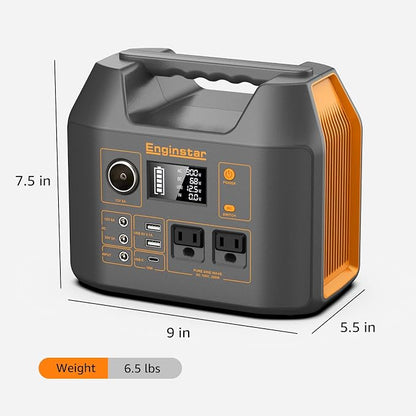 Enginstar Solar Generator, 296Wh Portable Power Station, 110V Pure Sine Wave