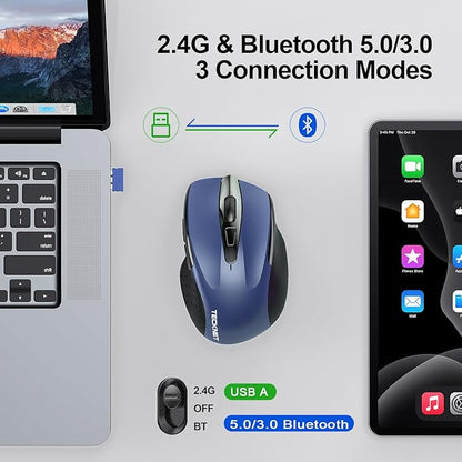 TECKNET Wireless Mouse Silent 4800 DPI Computer USB A & Bluetooth Mouse 6