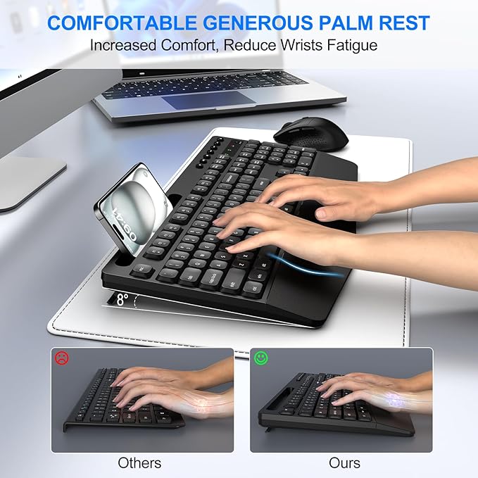 EDJO Wireless Keyboard and Mouse Combo, Full-Size Ergonomic Wireless Computer