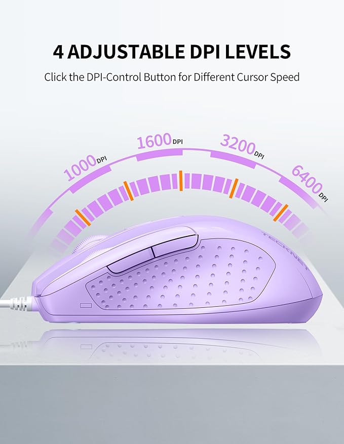 TECKNET Wired Mouse, 6-Button Corded