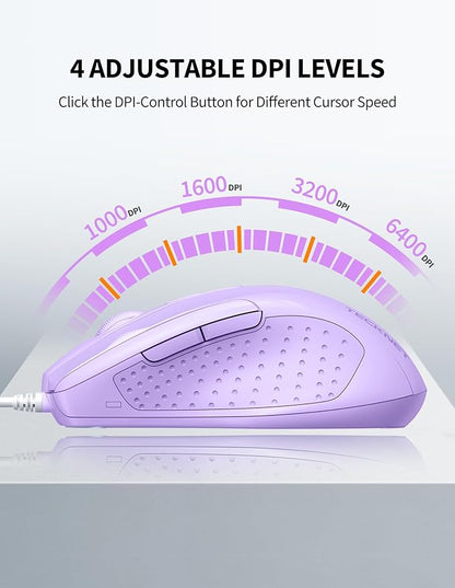 TECKNET Wired Mouse, 6-Button Corded