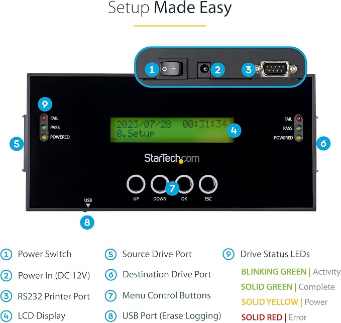 StarTech.com 1:1 Standalone Hard Drive Duplicator and Eraser, SAS/SATA HDD/SSD