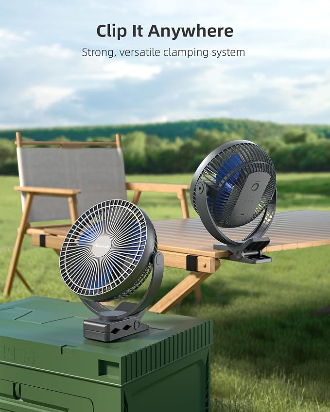 Koonie 10000mAh Rechargeable Portable 8-Inch Clip-on Fan, USB Car Fan 4 Speeds