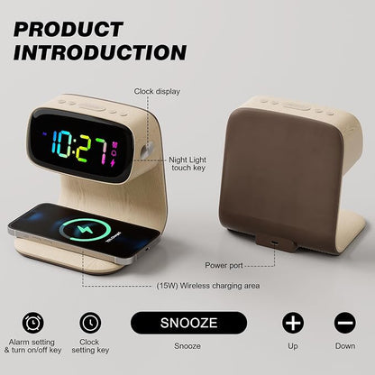 Digital Alarm Clock with Wireless Fast Charging Station 15W Touch Smart Lamp