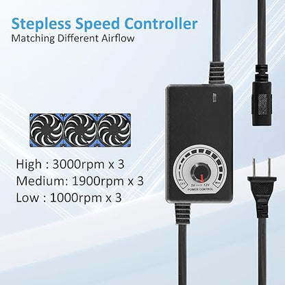 120mmx3 360mm Adjustable Computer PC Vent Fans 3-12V Speed Controller