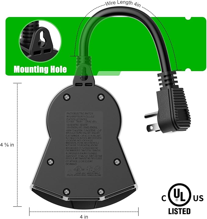 Outdoor Light Timer Waterproof, 24 Hours Plug in Timer