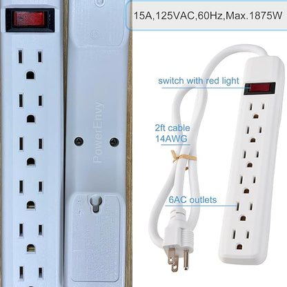6-Outlet Surge Protector 2pk – 250 Joules, 2ft Cord, 1875W Max – Right Angle