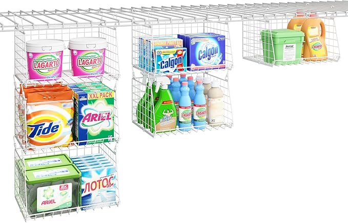 3-Tier Hanging Laundry Basket Organizer：Foldable Wire Shelf Laundry Room