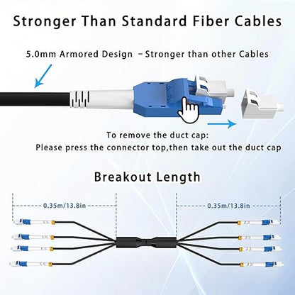 1000M/3281FT LC to LC Armored Outdoor Fiber Optic Cable, Single Mode Duplex