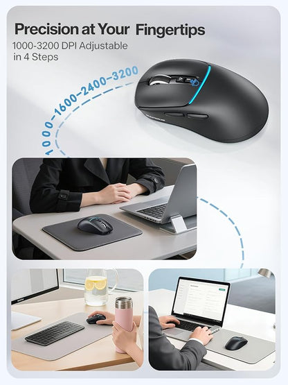 R108 Bluetooth Wireless Mouse – Dual Bluetooth ＆ 2.4GHz USB Receiver, 4 DPI
