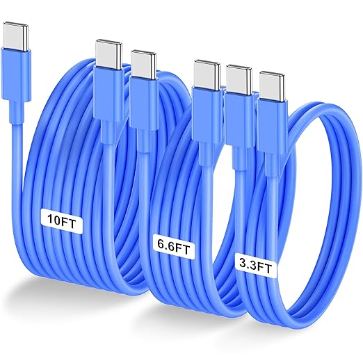 3-Pack Blue 60W USB C to USB C Cable, Type C Fast Charging Cable