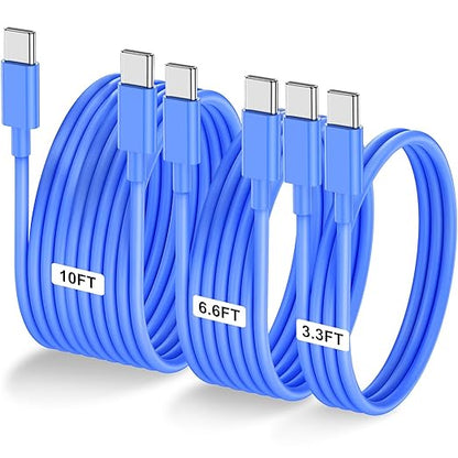 3-Pack Blue 60W USB C to USB C Cable, Type C Fast Charging Cable