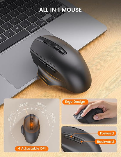 Wireless Keyboard and Mouse Combo, Ergonomic Wave Keys, Cushioned Plam Rest