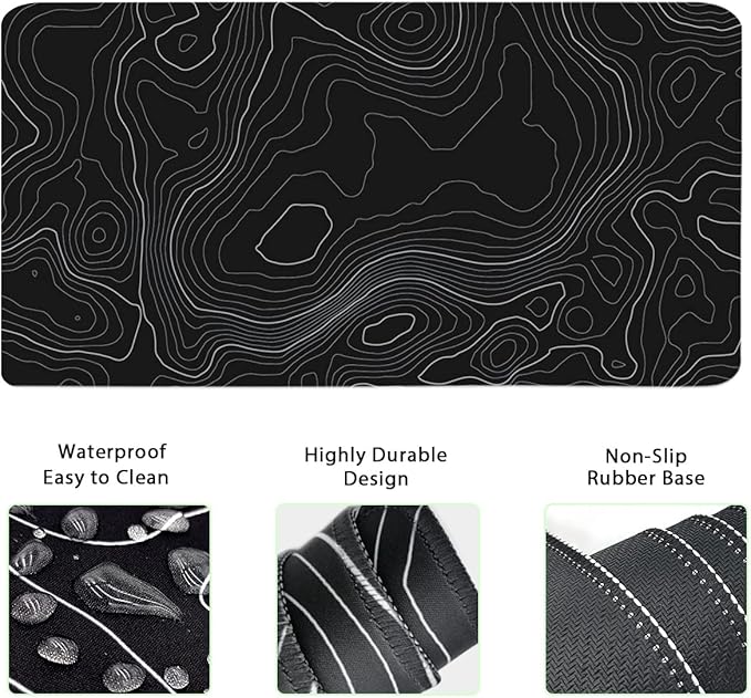 Topographic Mouse Pad Set, Extended Mouse Pad+Keyboard Wrist Rest, Memory Foam