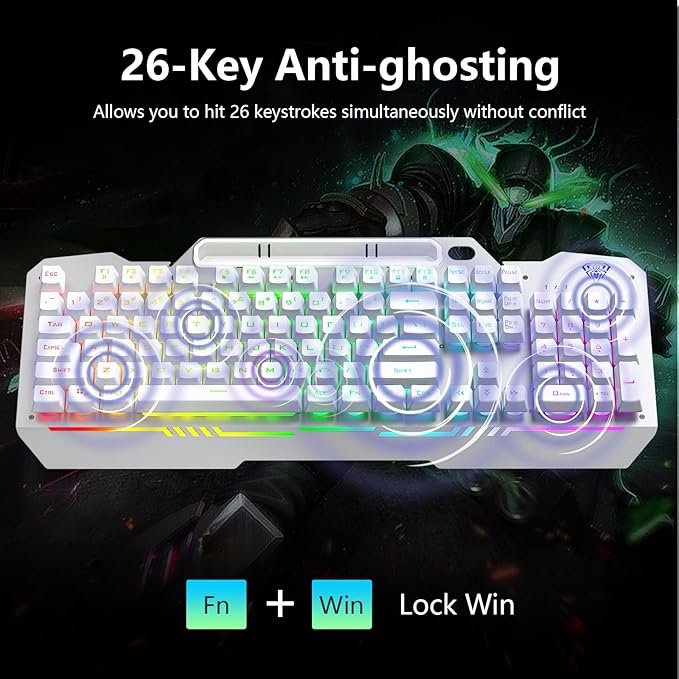 AULA Gaming Keyboard, T102 104 Keys Keyboard and Mouse Combo, USB Wired