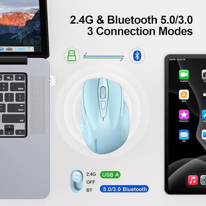 TECKNET Wireless Mouse Rechargeable 4800 DPI Silent USB A & Bluetooth Mouse 6