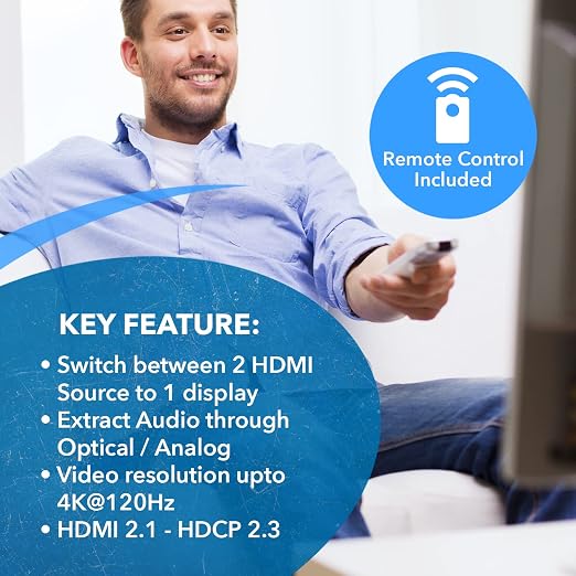 OREI 8K HDMI 2.1 Switch 4K@120hz Switcher 2 in 1 Out,